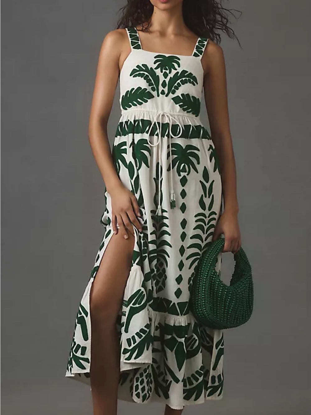 FARM Rio Green & White Tropical Print Maxi Dress